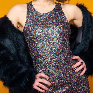 Multicolored sequined MINKPINK mini dress aka possibly my favorite dress ever!